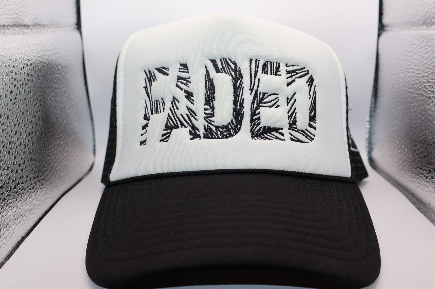 White & Black “FADED” Palm trucker hat