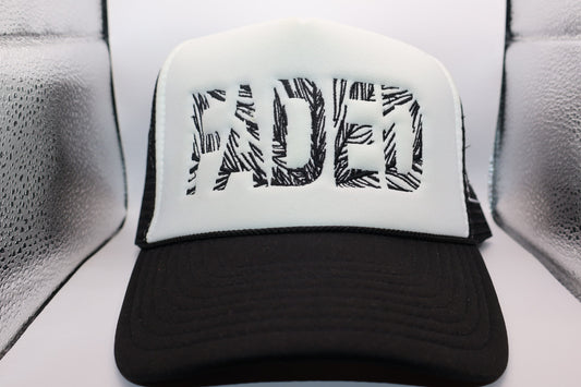White & Black “FADED” Palm trucker hat