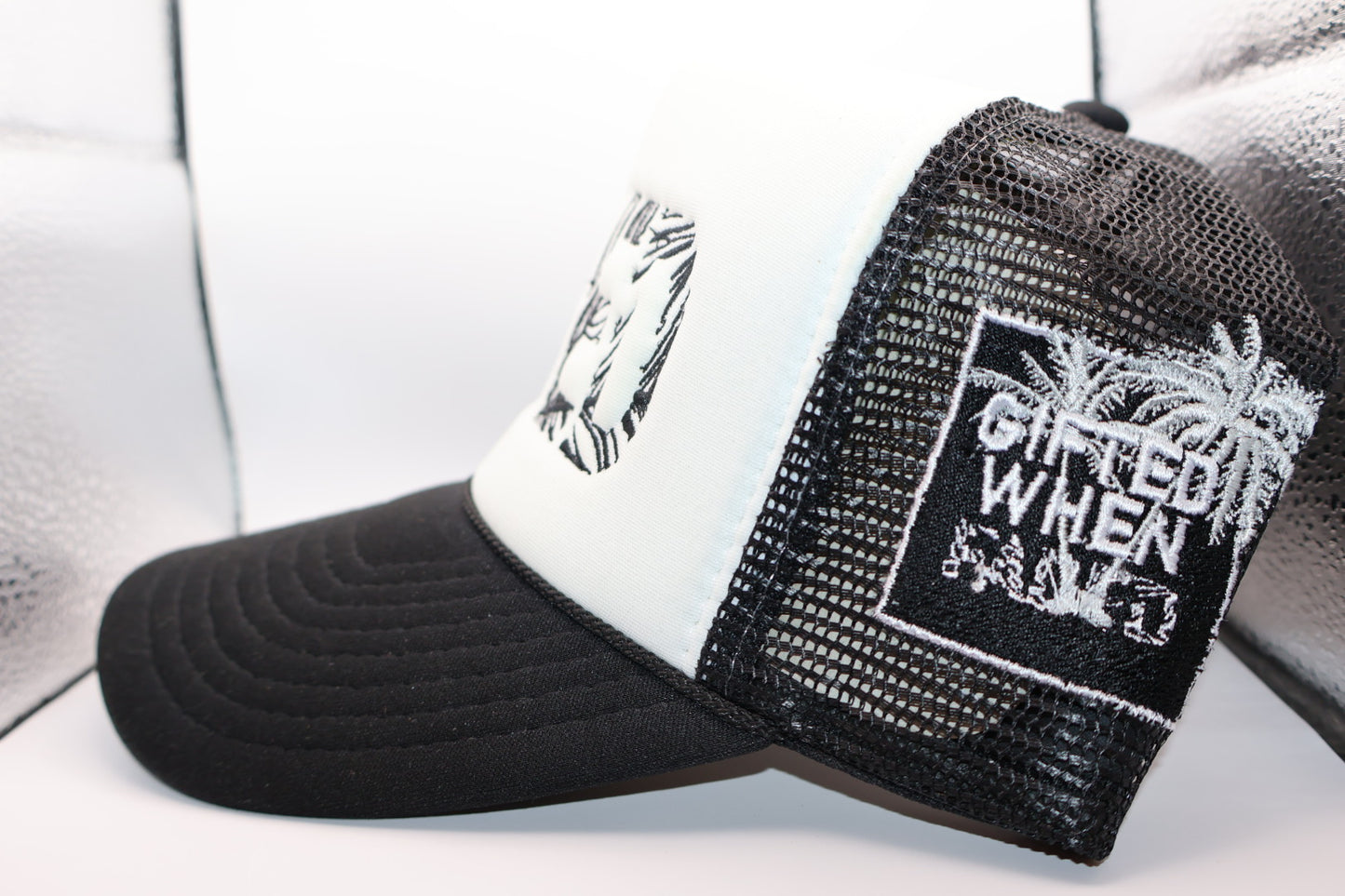 White & Black “FADED” Palm trucker hat
