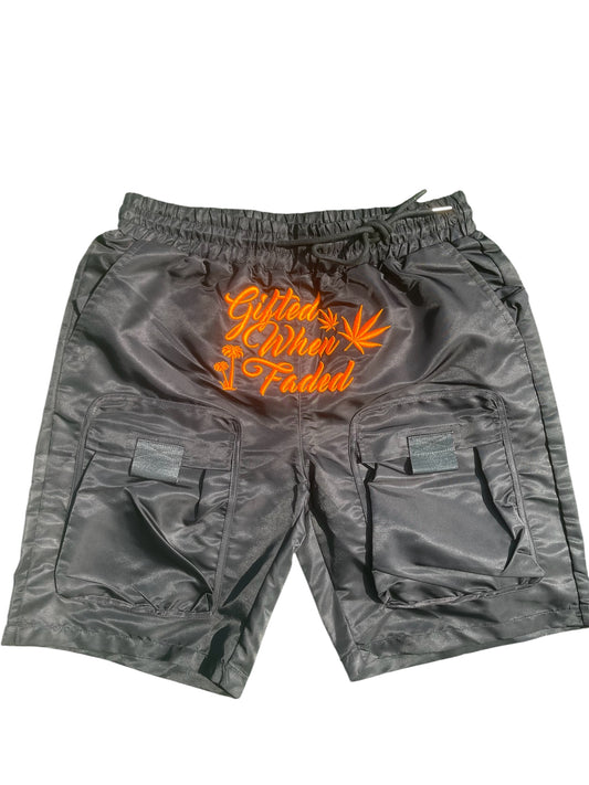 Nylon 3D embroidered cargo shorts