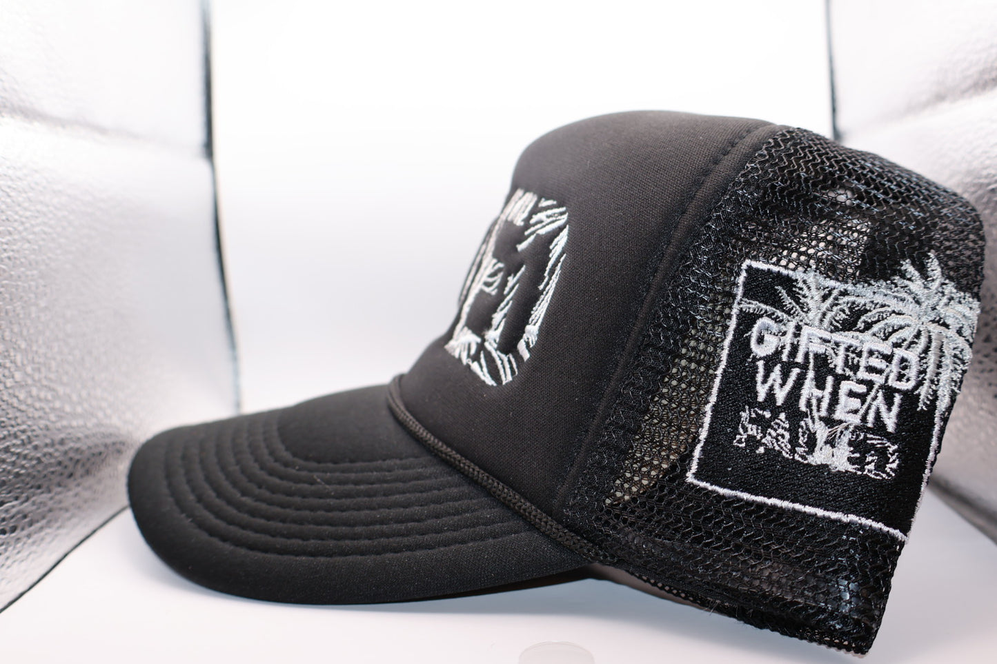 Black & White “FADED” Palm trucker hat